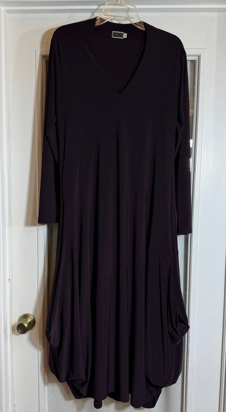 Sympli The Best Women 10 Purple Long Sleeve Lightweight Maxi Dress Minimalist